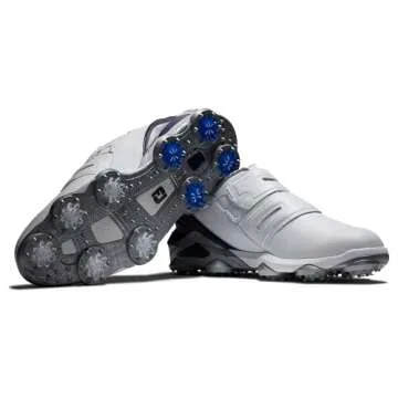 FootJoy Men's Tour Alpha Dual Boa Previous Season Style Golf Shoe, White/Navy/Grey, 9.5