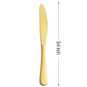 GoGeiLi Matte Gold Dinner Knife Set, 9.4-inch Stainless Steel Satin Finish Gold Dinner Table Knife Set of 6, Dishwasher Safe