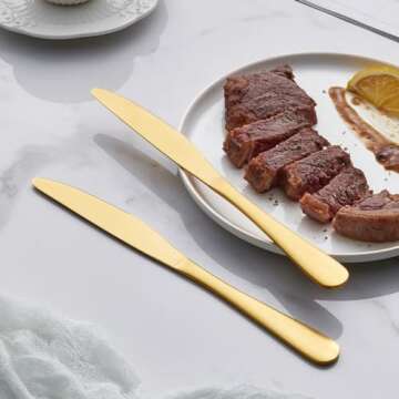 GoGeiLi Matte Gold Dinner Knife Set, 9.4-inch Stainless Steel Satin Finish Gold Dinner Table Knife Set of 6, Dishwasher Safe