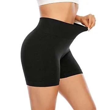 AHLW Seamless Workout Shorts for Women High Waist Tummy Control Breathable Athletic Gym Running Shorts A-Black
