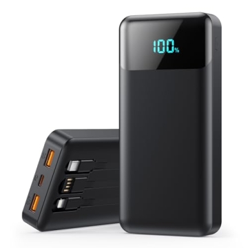 Portable Charger 40800mAh Power Bank with 3 Built-in Cable,25W PD USB C in&Out Power Bank Fast Phone Charging,QC4.0 LED Display Portable Battery Pack Compatible with iPhone 16/15,Samsung Android-Black
