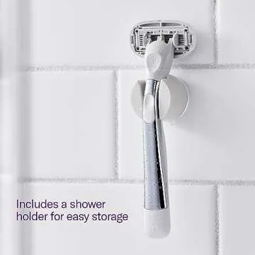 Flamingo Razors for Women, 1 Women's Razor Handle (Chrome), 4 Razor Five-Blade Refills, and 1 Shower Holder