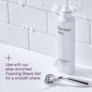 Flamingo Razors for Women, 1 Women's Razor Handle (Chrome), 4 Razor Five-Blade Refills, and 1 Shower Holder