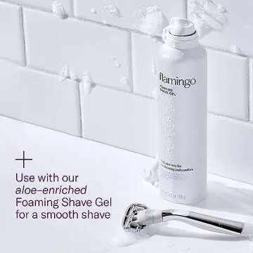 Flamingo Razors for Women, 1 Women's Razor Handle (Chrome), 4 Razor Five-Blade Refills, and 1 Shower Holder