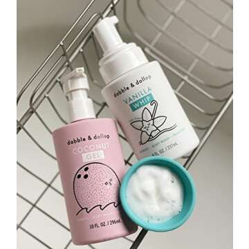 Dabble & Dollop Coconut + Vanilla Body Wash & Shampoo - 3 in 1 Natural Bubble Bath for Kids, USA-Made, Paraben & Sulfate Free, Vegan, Gluten-Free, Tear-Free (Pack of 2)