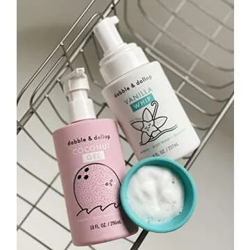 Dabble & Dollop Coconut + Vanilla Body Wash & Shampoo - 3 in 1 Natural Bubble Bath for Kids, USA-Made, Paraben & Sulfate Free, Vegan, Gluten-Free, Tear-Free (Pack of 2)