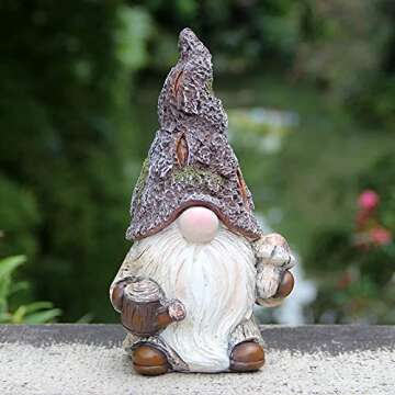 Leekung Garden Gnomes Statue Garden Decor,Outdoor Gnomes Garden Decorations,Indoor gnome Figurine Woodstone Color for Home Decoration