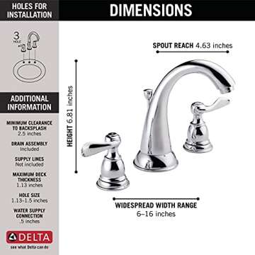 DELTA B3596LF Windemere Widespread, 9.05 x 11.35 x 14.00 inches, Chrome