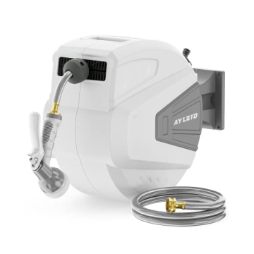 Ayleid Retractable Garden Hose Reel,1/2 in x 100 ft Wall Mounted Hose Reel, with 9- Function Sprayer...