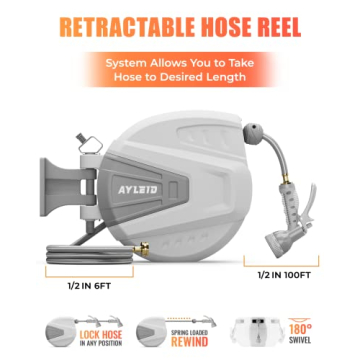 Ayleid 100FT Retractable Hose Reel with 9-Function Sprayer