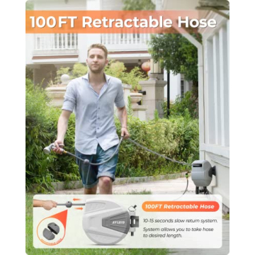 Ayleid 100FT Retractable Hose Reel with 9-Function Sprayer