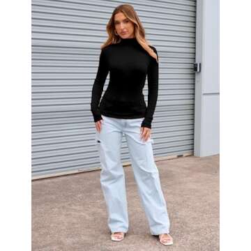 Abardsion Women's Long Sleeve Mock Turtleneck Shirts 2025 Fleece Lined Base Layer Slim Fit Thermal Underwear Tops (Black, S)