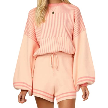 Gihuo Women’s Striped Knit 2 Piece Sweater Set