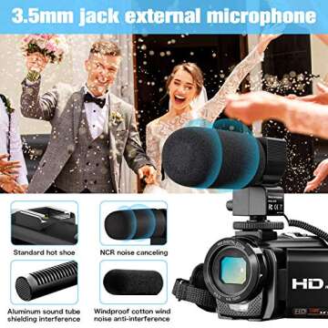 Video Camera Camcorder, FHD 1080P 24MP Camcorders Youtube Vlogging Camera 16X Digital Zoom 3.0 Inch 270 Degree Rotation Screen Video Camera Recorder with Microphone, Remote and 2 Batteries