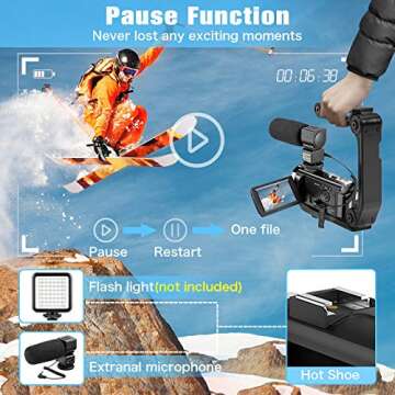 Video Camera Camcorder, FHD 1080P 24MP Camcorders Youtube Vlogging Camera 16X Digital Zoom 3.0 Inch 270 Degree Rotation Screen Video Camera Recorder with Microphone, Remote and 2 Batteries