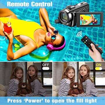 Video Camera Camcorder, FHD 1080P 24MP Camcorders Youtube Vlogging Camera 16X Digital Zoom 3.0 Inch 270 Degree Rotation Screen Video Camera Recorder with Microphone, Remote and 2 Batteries