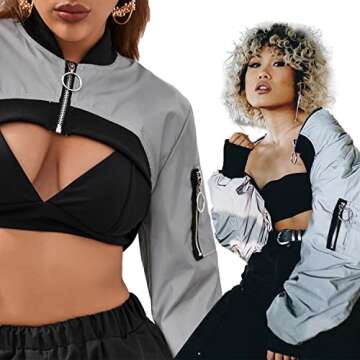 Reflective Rave Top for Women - Ypser Stylish Crop Shirt