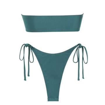 ZAFUL O Ring Bandeau Bikini Sets 2 Piece Strapless Bathing Suit Cutout String Swimwear Green L