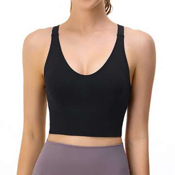 nine bull Strappy Sports Bras for Women,Seamless Yoga Bra Medium Support Workout Padded Bra (Black,M)