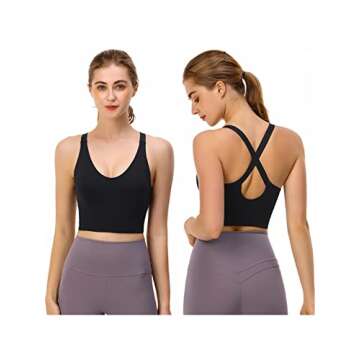 nine bull Strappy Sports Bras for Women,Seamless Yoga Bra Medium Support Workout Padded Bra (Black,M)