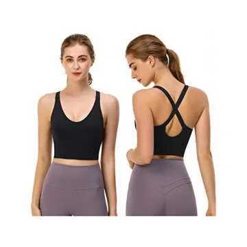 nine bull Strappy Sports Bras for Women,Seamless Yoga Bra Medium Support Workout Padded Bra (Black,M)