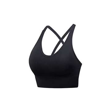 nine bull Strappy Sports Bras for Women,Seamless Yoga Bra Medium Support Workout Padded Bra (Black,M)