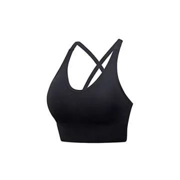 nine bull Strappy Sports Bras for Women,Seamless Yoga Bra Medium Support Workout Padded Bra (Black,M)