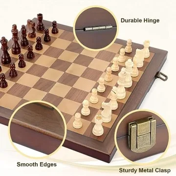 Magnetic Wooden Chess Set - Portable 15" Travel Board