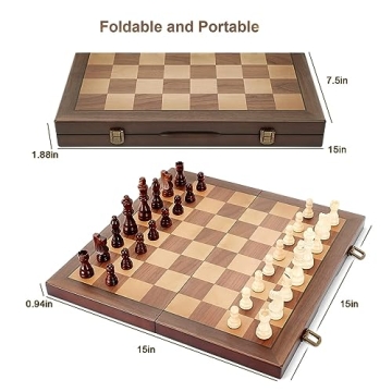 Magnetic Wooden Chess Set - Portable 15" Travel Board