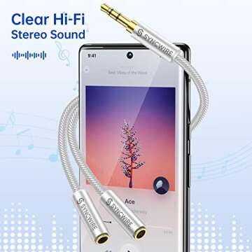 SYNCWIRE Headphone Splitter, Nylon-Braided 3.5mm Extension Cable Audio Stereo Y Splitter (Hi-Fi Soun...