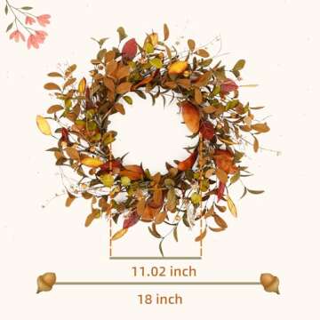 YNYLCHMX 18" Fall Wreaths for Front Door, Artificial Autumn Wreath Fall Door Wreath with Eucalyptus ...
