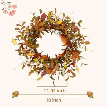 YNYLCHMX 18" Fall Wreaths for Front Door, Artificial Autumn Wreath Fall Door Wreath with Eucalyptus ...