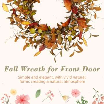 YNYLCHMX 18" Fall Wreaths for Front Door, Artificial Autumn Wreath Fall Door Wreath with Eucalyptus Leaves Berries Magnolia Leaves for Home Porch Window Wall Farmhouse Decor Indoor Outdoor Holiday