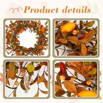 YNYLCHMX 18" Fall Wreaths for Front Door, Artificial Autumn Wreath Fall Door Wreath with Eucalyptus Leaves Berries Magnolia Leaves for Home Porch Window Wall Farmhouse Decor Indoor Outdoor Holiday
