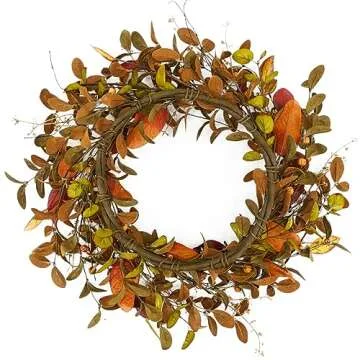 YNYLCHMX 18" Fall Wreaths for Front Door, Artificial Autumn Wreath Fall Door Wreath with Eucalyptus Leaves Berries Magnolia Leaves for Home Porch Window Wall Farmhouse Decor Indoor Outdoor Holiday