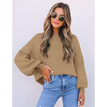 ZESICA Women's Casual Turtleneck Lantern Sleeve Sweater