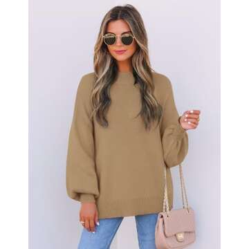 ZESICA Women's Casual Turtleneck Lantern Sleeve Sweater