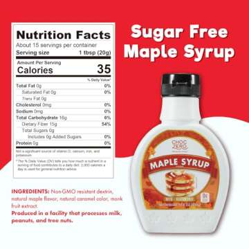 ChocZero Maple Syrup - Sugar Free, Low Carb, Sugar Alcohol Free, Gluten Free, No Preservatives, Non-...