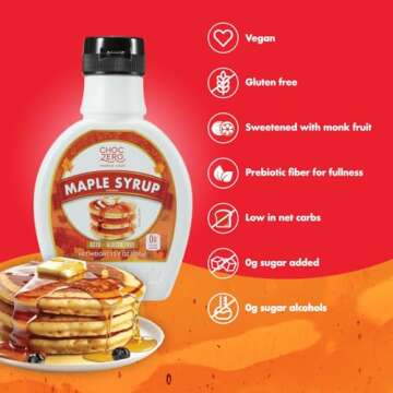 ChocZero Maple Syrup - Sugar Free, Low Carb, Sugar Alcohol Free, Gluten Free, No Preservatives, Non-GMO Dessert and Breakfast Topping Syrup - 2 10.5 Ounce Bottles