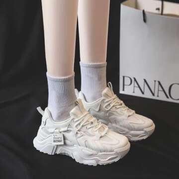 Mehlvdoy Women's Fashion Sport Breathable Mesh Platform Sneakers Casual Running Walking Shoes Size 8 White