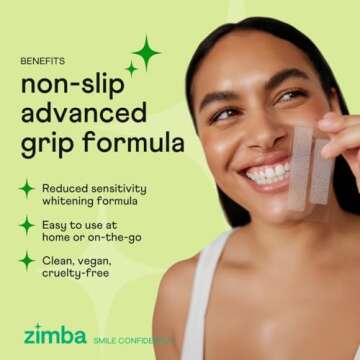 Zimba Spearmint Flavored Teeth Whitening Strips | Vegan, Enamel Safe Hydrogen Peroxide Teeth Whitener for Coffee, Wine, Tobacco, and Other Stains | 14 Day Treatment | Spearmint