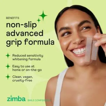 Zimba Spearmint Flavored Teeth Whitening Strips | Vegan, Enamel Safe Hydrogen Peroxide Teeth Whitener for Coffee, Wine, Tobacco, and Other Stains | 14 Day Treatment | Spearmint