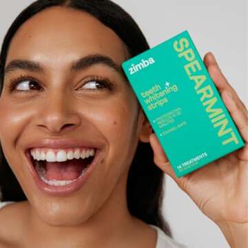 Zimba Spearmint Flavored Teeth Whitening Strips | Vegan, Enamel Safe Hydrogen Peroxide Teeth Whitener for Coffee, Wine, Tobacco, and Other Stains | 14 Day Treatment | Spearmint