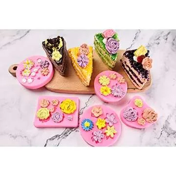 Flower Fondant Cake Molds-8 Pcs-Daisy, Rose, Chrysanthemum and Small Flower Leaf, Candy Silicone Molds for Chocolate Fondant Polymer Clay Soap Crafting Projects & Cake Decoration