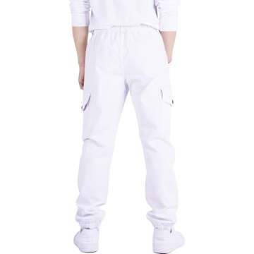 CAMLAKEE Boys Cargo Pants for Kids Stretch Elastic Waist School Youth Twill Joggers White 6-7 Years/Size 130