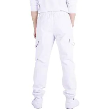 CAMLAKEE Boys Cargo Pants for Kids Stretch Elastic Waist School Youth Twill Joggers White 6-7 Years/Size 130
