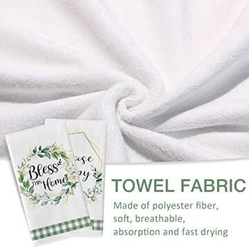 Seliem Spring Eucalyptus Leaves Wreath Kitchen Dish Towel Set of 2, Bless This Home Choose Happy Hand Towel Drying Baking Cooking Cloth, Green Buffalo Plaid Summer Seasonal Kitchen Decor 18x26 Inches