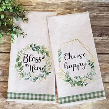 Seliem Spring Eucalyptus Leaves Wreath Kitchen Towel Set