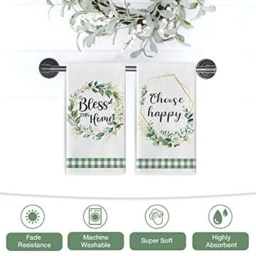 Seliem Spring Eucalyptus Leaves Wreath Kitchen Towel Set