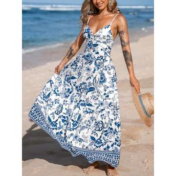 CUPSHE Women's Maxi Dress V Neck Twisted Sleeveless Cutout Self Tie Long Dress Summer Formal Dress T...